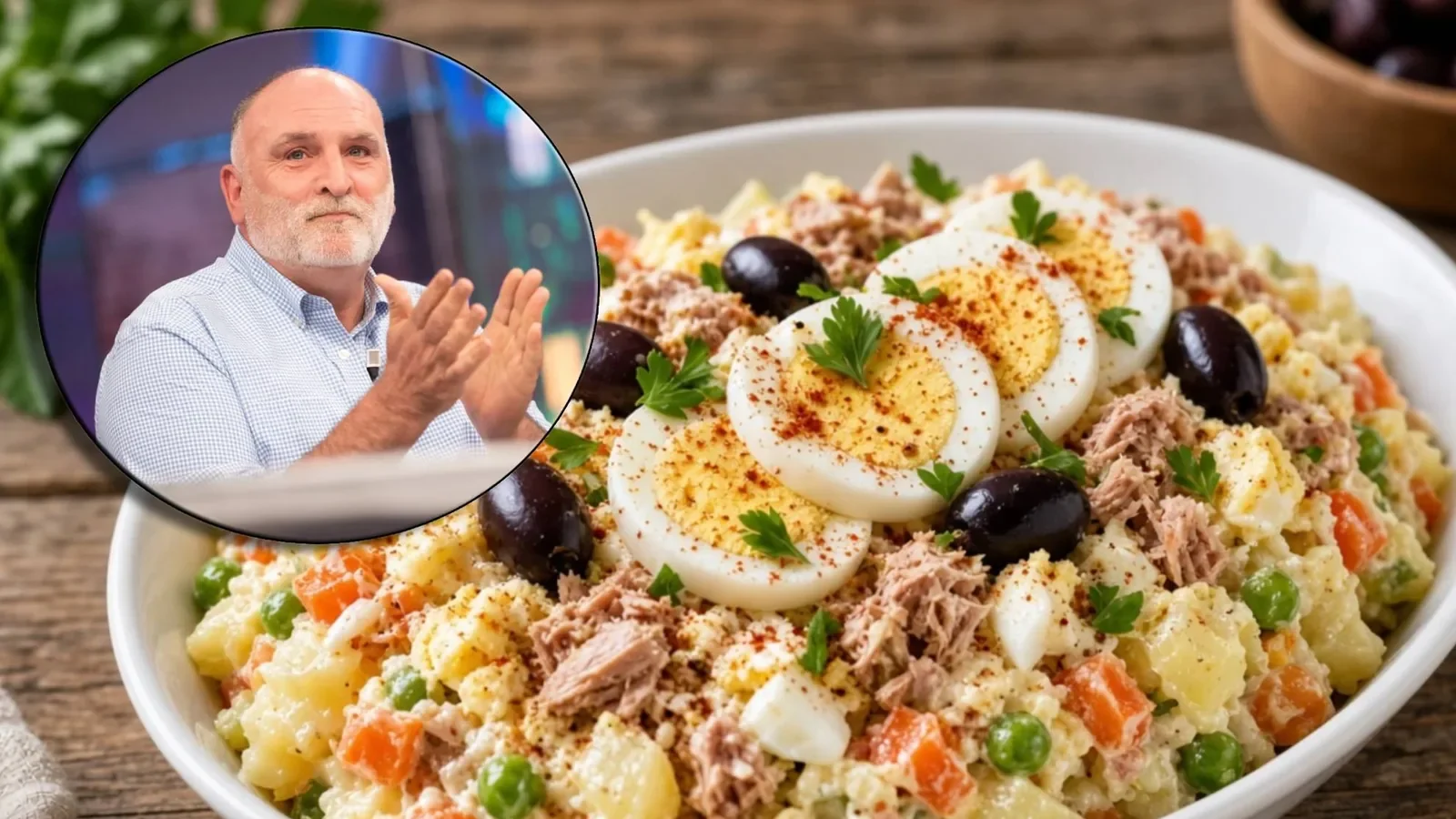 La ensaladilla de José Andrés: mayonesa casera, ventresca de atún y un remate de pimientos del piquillo