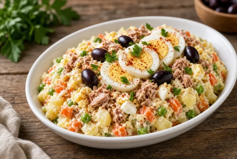 La ensaladilla de José Andrés: mayonesa casera, ventresca de atún y un remate de pimientos del piquillo