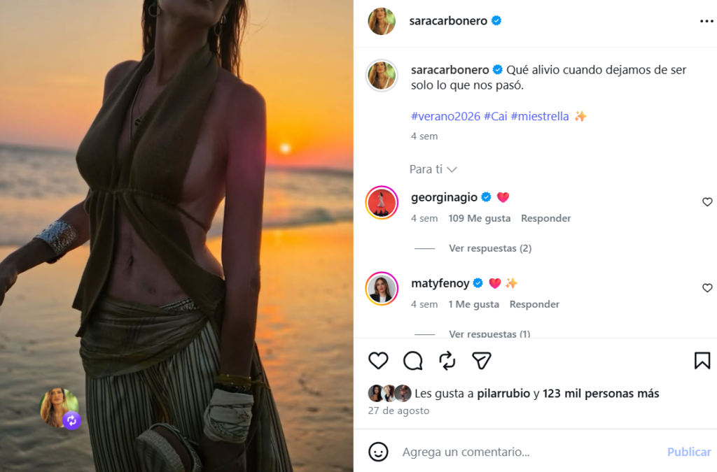 Publicación de Sara Carbonero en Instagram del 27 de agosto de 2026
