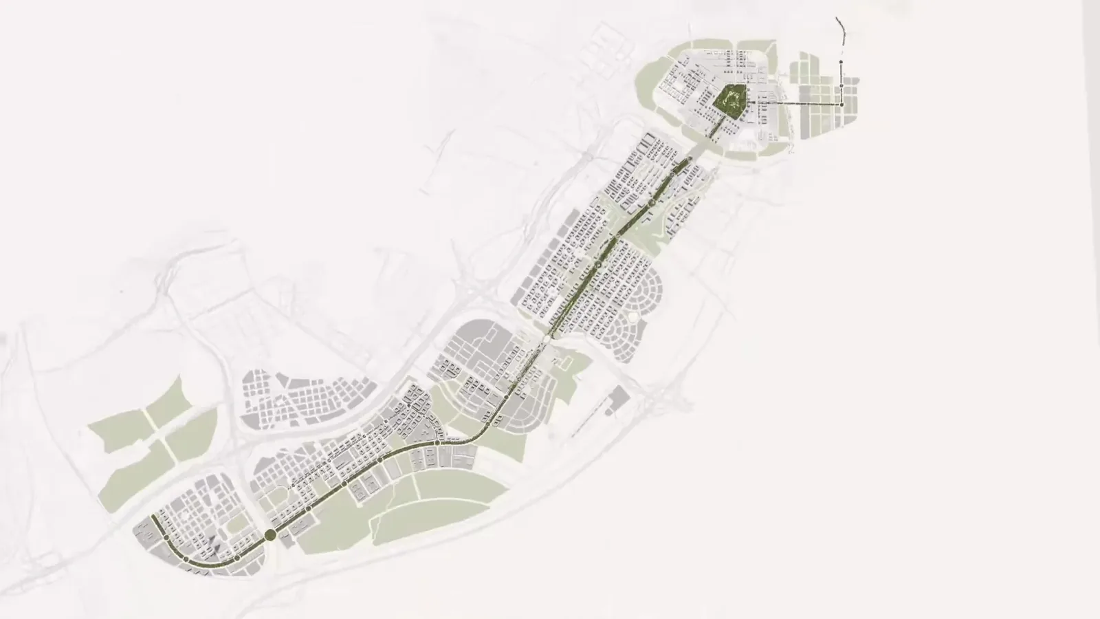 Recreación del eje verde que atraviesa los nuevos barrios del sureste de Madrid