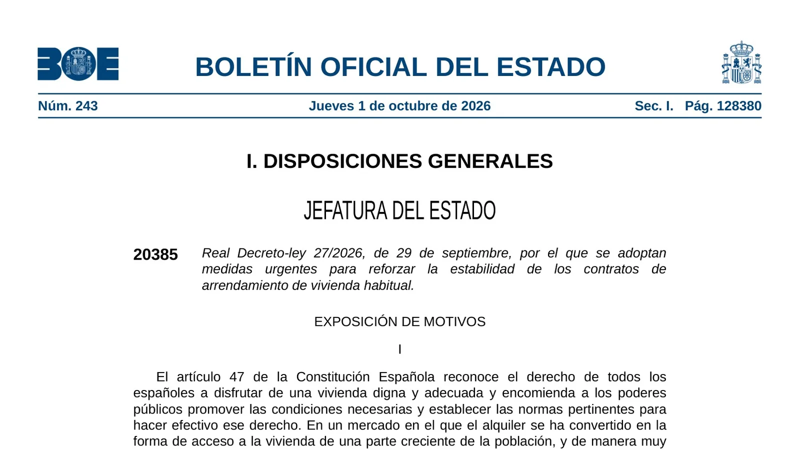 Página del BOE con el Real Decreto-ley 27/2026