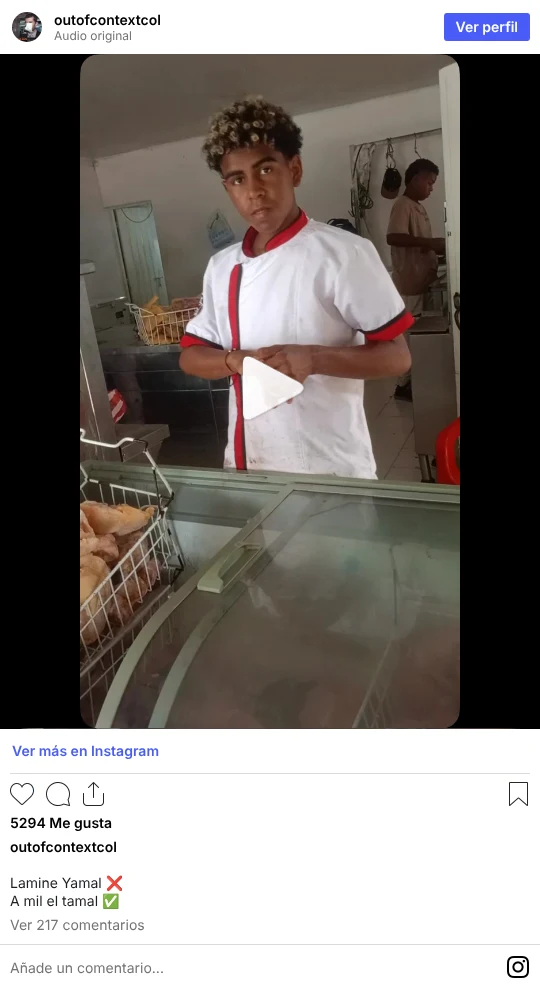 Publicación de Instagram de @outofcontextcol con el vídeo del doble de Lamine Yamal