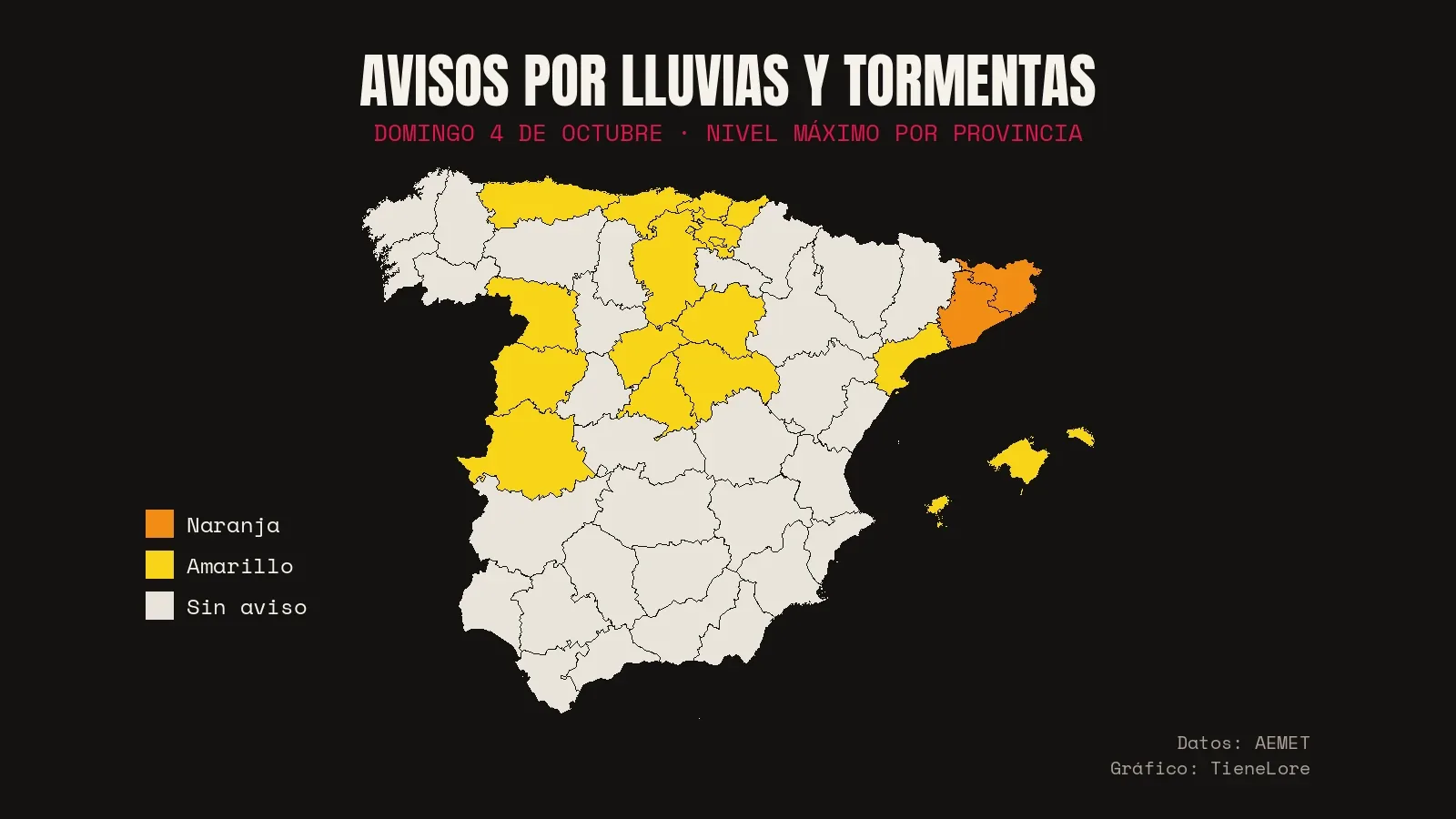 Mapa de avisos del domingo