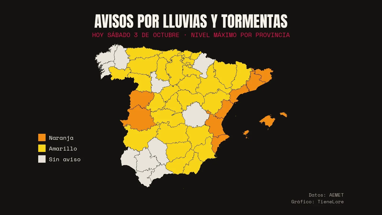 Mapa de avisos por lluvias y tormentas de hoy sábado 3 de octubre por provincias