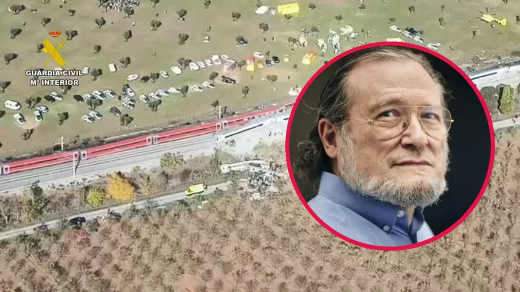 Santiago Niño Becerra en un círculo sobre la imagen aérea del accidente de Urda
