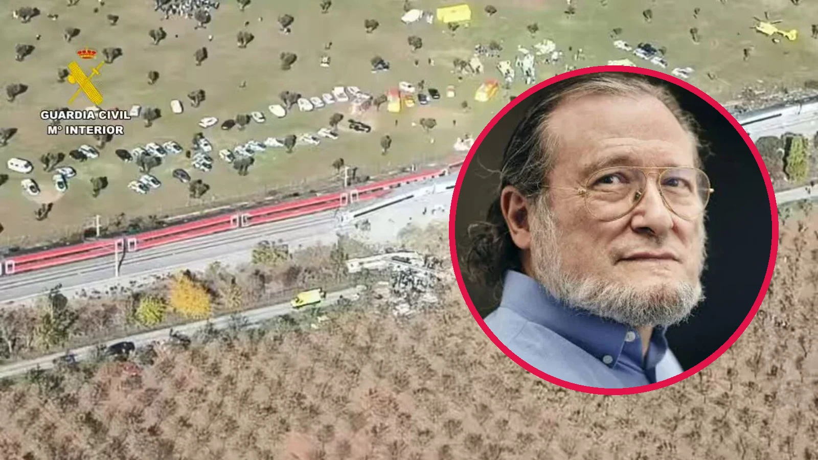 Santiago Niño Becerra en un círculo sobre la imagen aérea del accidente de Urda