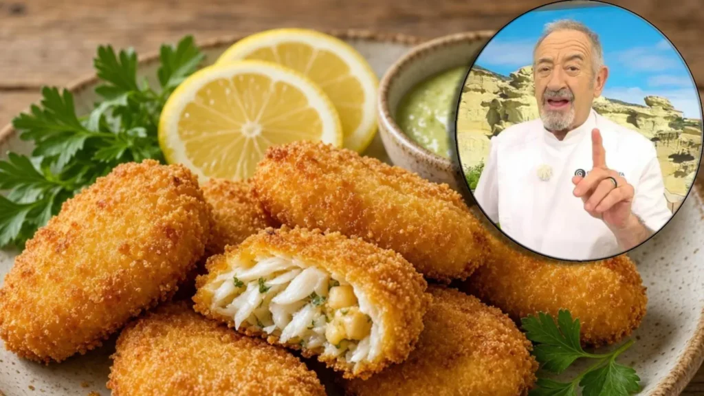 Karlos Arguiñano junto a un plato de nuggets de merluza y garbanzos