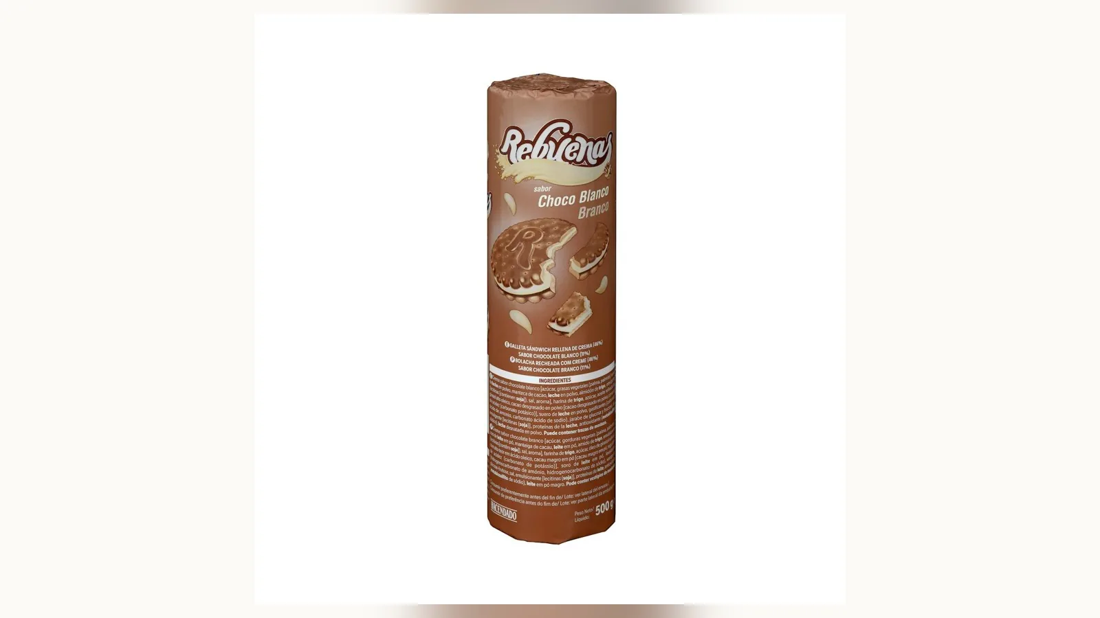 Paquete de galletas Rebuenas Hacendado rellenas de chocolate blanco