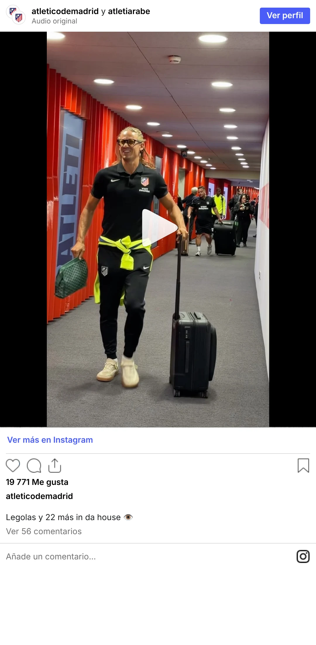 Publicación de Instagram del Atlético de Madrid con Marcos Llorente
