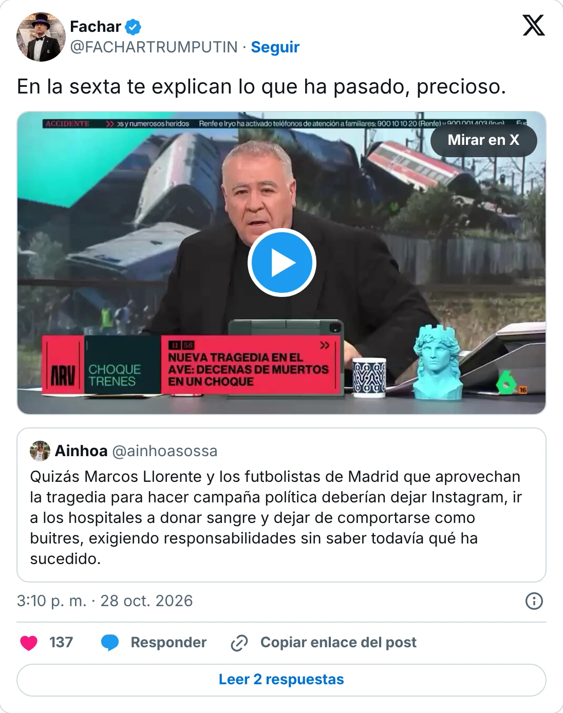 Tuit con el vídeo de la entrevista en laSexta